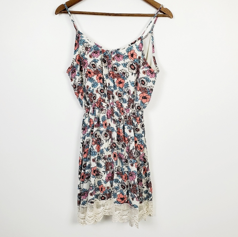 Wild Daisy Sleeveless Floral Sundress‎ Womens Size L Crochet Hem Elastic Waist - Picture 8 of 12
